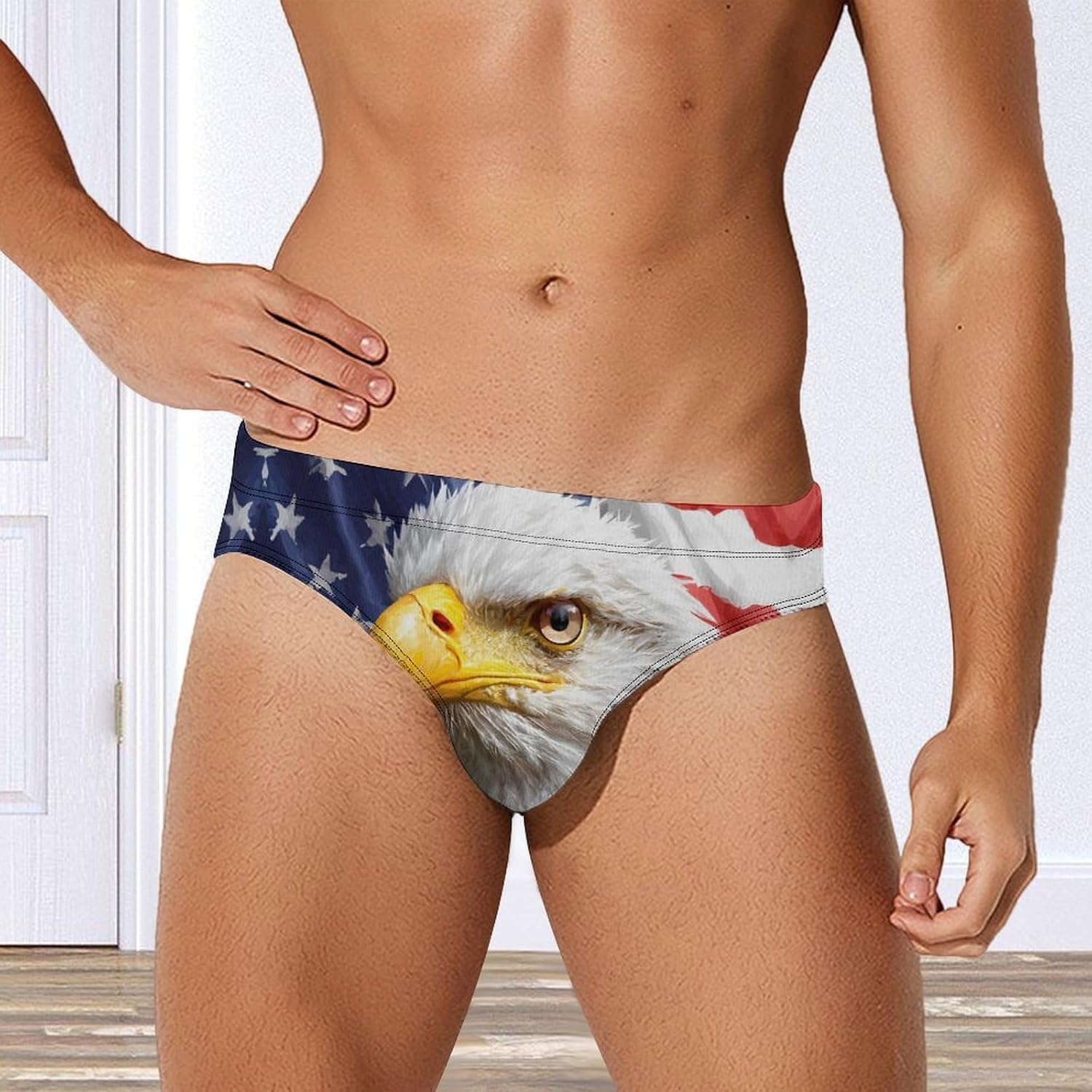 Ea-gles Flag of USA Men's Swimsuit Brief Sexy Bikini Briefs Retro Printed Swimwear Quick Dry Swimming Trunks 3X-Large