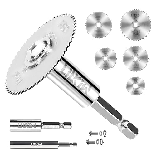 LitKiwi 5 hojas de sierra de taladro rotativo, con 2 vástagos hexagonales de 14 pulgadas, cuchillas de corte de disco de sierra HSS para taladros,