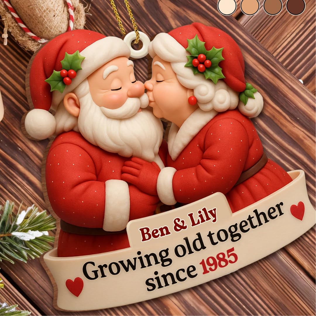 Growing Old Together Since Growing Old Together With Santa And Mrs. Claus,Custom Wood Couples Christmas Ornament