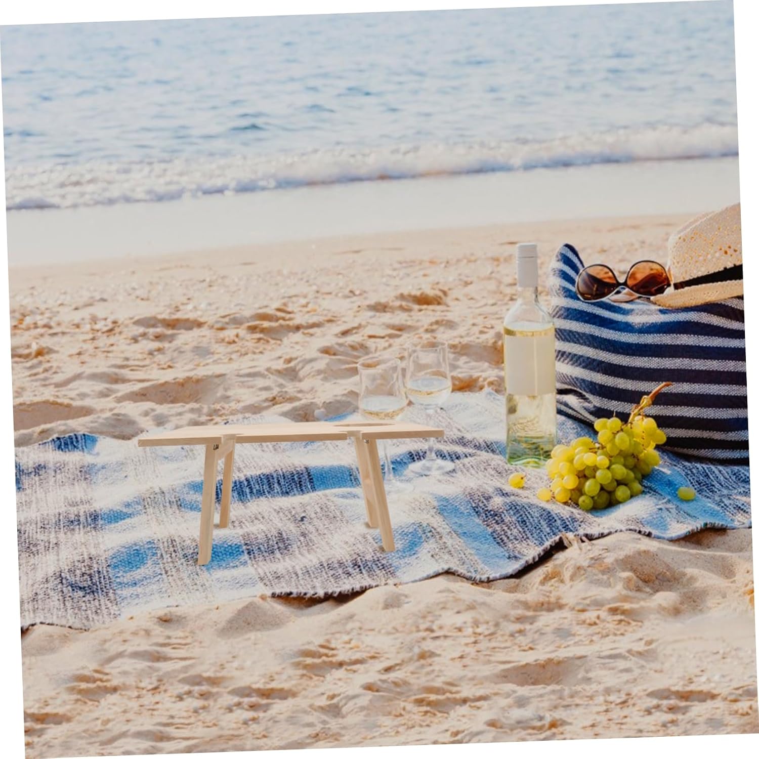 BESPORTBLE 1pc Portable Square Folding Wine Table Outdoor Picnic Wine Table Compact Design for Beach Camping and Parties and Entertaining