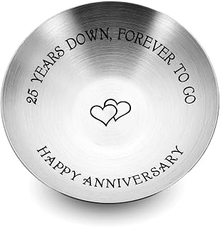 25 Year Anniversary Decorations Gifts for Wife Husband Couple, 25th Wedding Anniversary Couple Gifts, 25th Anniversarys Silver Gift for Her Him, 25 Year Anniversario Jewelry Tray Engraved Gift