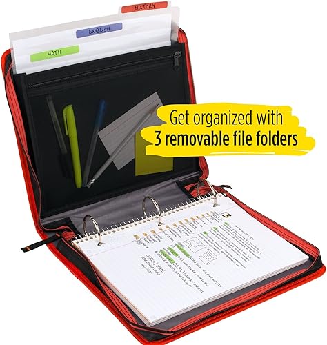 Miniatura 4 de Five Star - Carpeta con cremallera, 3 argollas de 2 pulgadas y carpetas de archivos extraíbles, duradera, rojonegro (29036CE8)