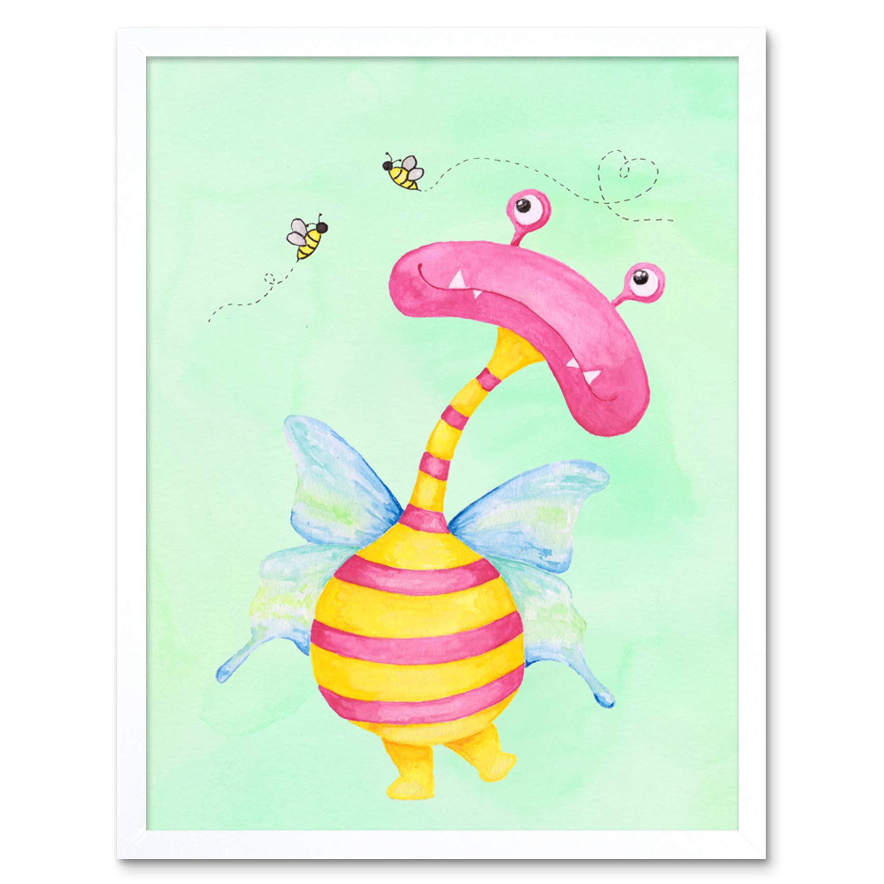 Wee Blue Coo Wee Wild Monsters Ophelia Bees Kids Art Print Framed Poster Wall Decor 12x16 inch