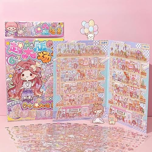 Image of 6 Sets Large Size 3D Sticker Scene with Material Book,Rich Collection of 3D Space Stickers and Storage Spiral Notebook,Room Stickeer Book for Adults Kids DIY 3D House Stickers Set for Adults