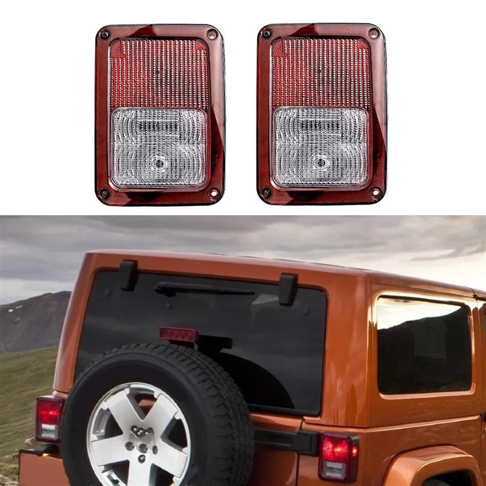 Generisch Rückleuchten Für Jeep Für Wrangler JK 2007-2017 Klares/Rotes 12-V-Rücklicht (US-Stecker) Rücklicht für die linke oder rechte Seite des Autos(Rear Left)