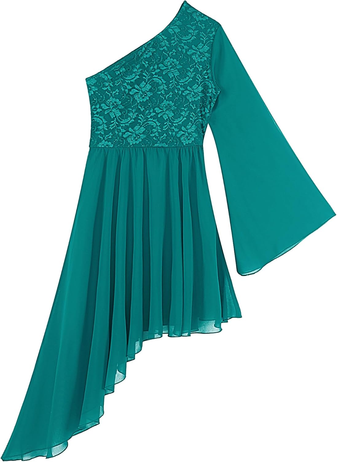 Praise Dance Tunic for Women Floral Lace Splice Liturgical Dancewear Asymmetrical Worship Dance Overlays