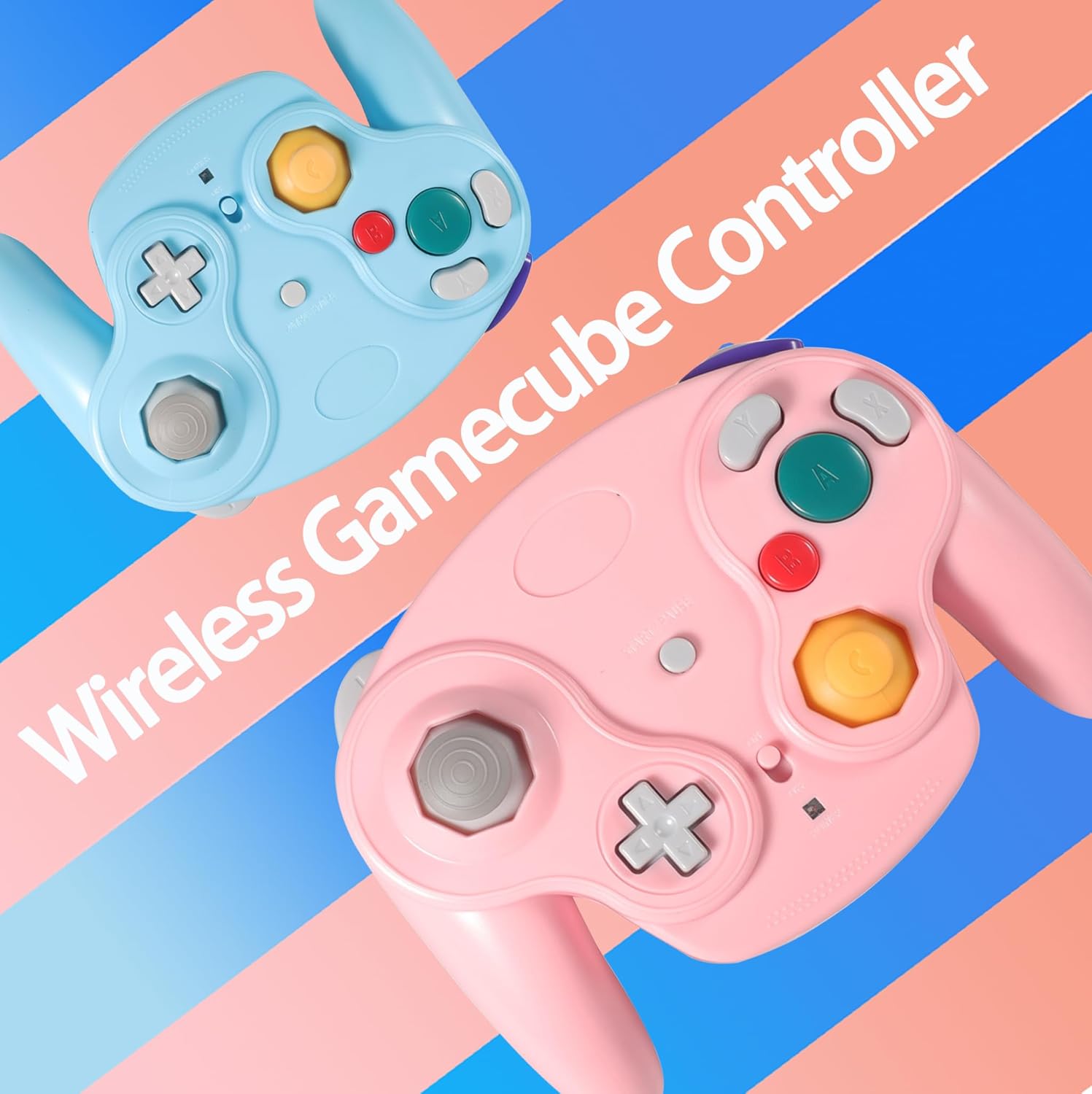 PGYFDAL Wireless Game Cube Controller, 2 Pieces 2.4G Wireless Classic Gamepad with Receiver Adapter for Wii Game Cube NGC GC (Pink and Blue)