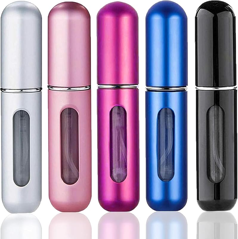 5 Pcs Refillable Perfume Atomiser Travel Bottles, Mini Empty Spray Containers for Aftershave and Fragrance, Portable Leak-Resistant Refill Bottle for Holiday, Handbag and Night Out – Assorted Colors