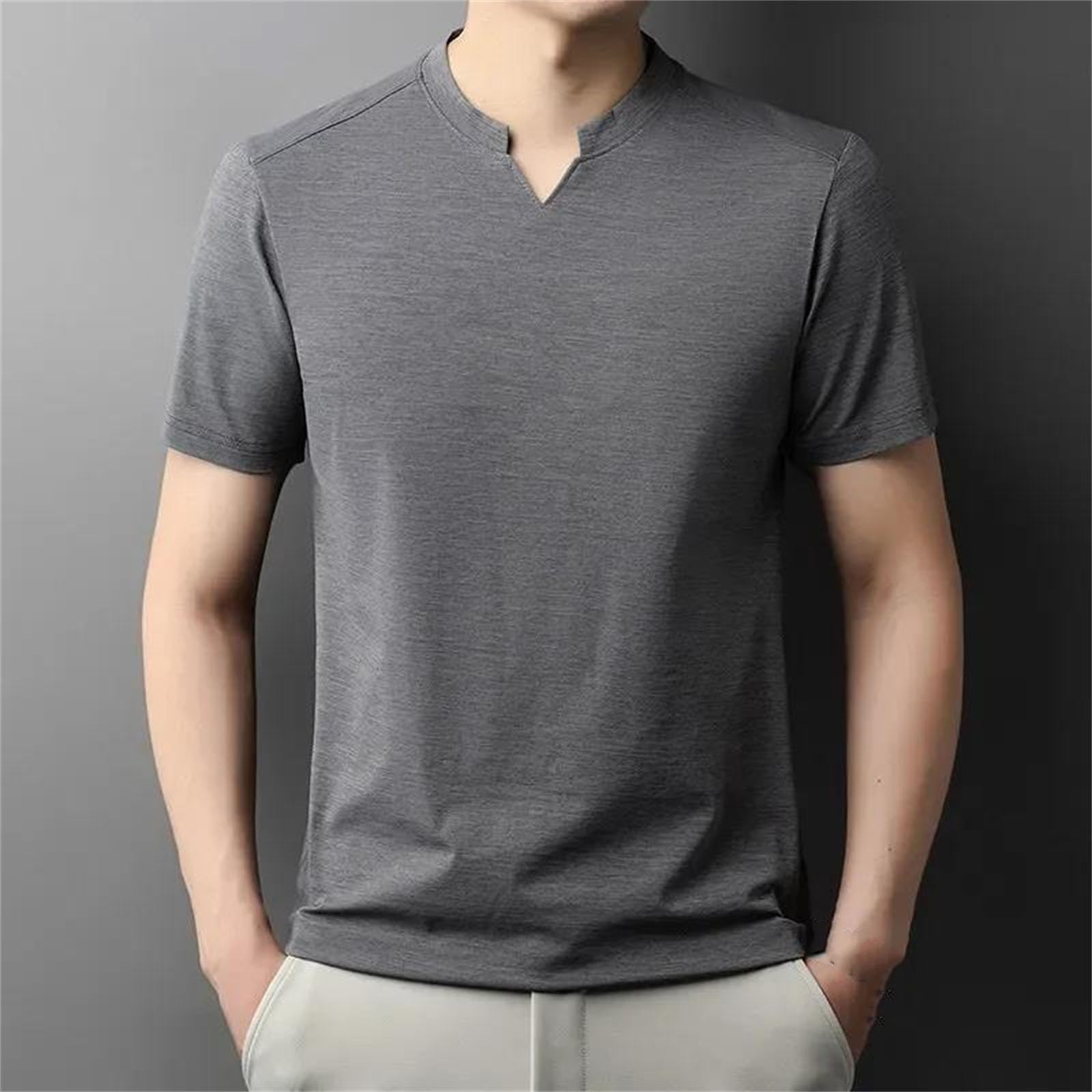 Camiseta de manga corta con cuello en V para hombre, transpirable, casual, holgada, ligera, para uso diario