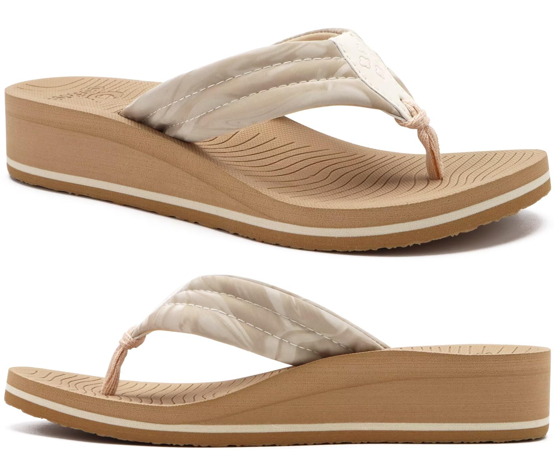 COFACE Women’s Flip Flops with Arch Support Ladies Fashion Lightweight Wedge Flip Flops Comfortable Yoga Mat Sole Summer Platform Thong Sandals