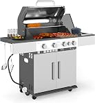 Outsunny 4+1 Burner Liquid Propane Gas Grill Outdoor Portable BBQ with Side Burner, Warming Rack, Storage Cabinet, Side Shelf, Thermometer, Tank Holder, 4 Wheels, Silver