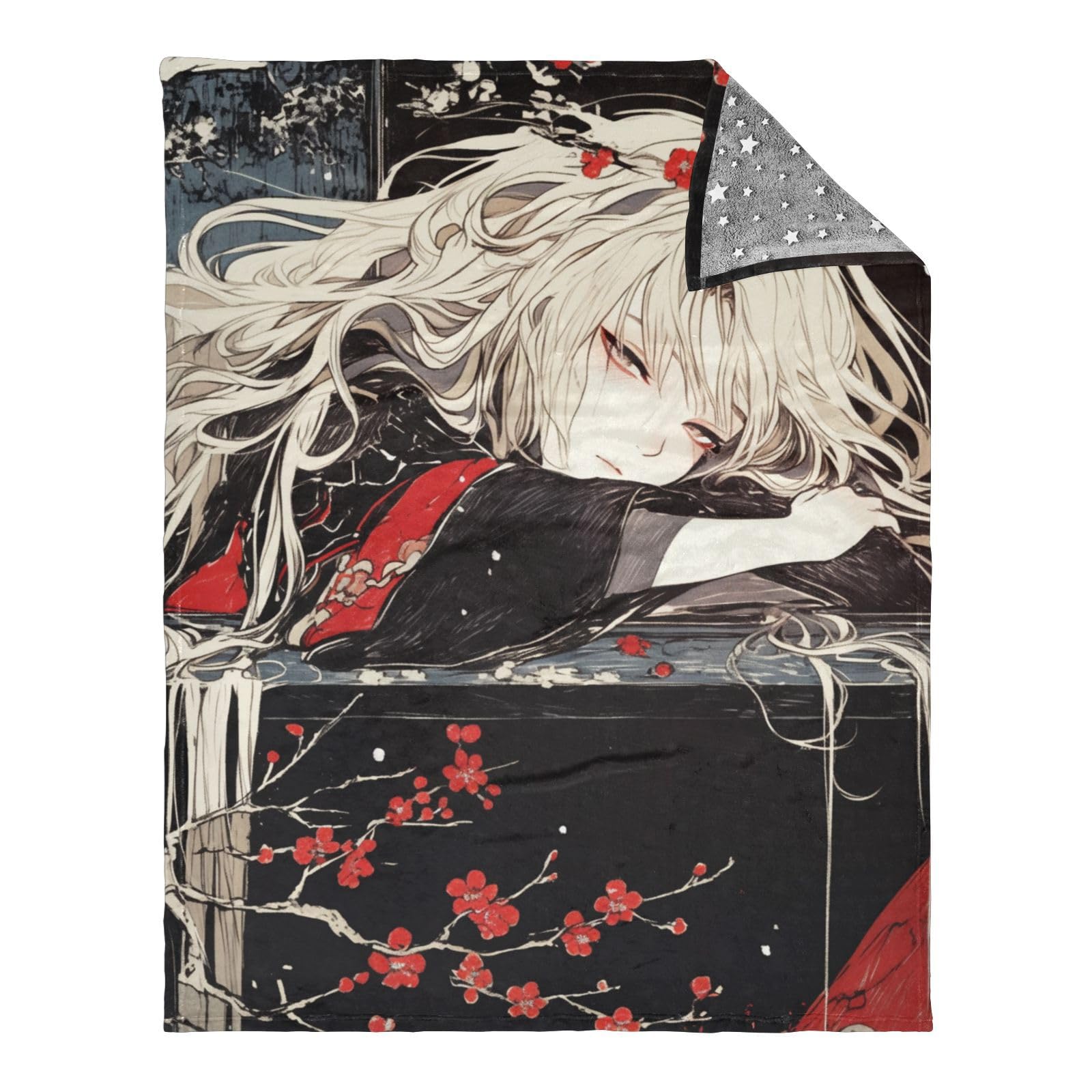 Jeté de lit japonais fleurs rouges 127x178 cm confortable pour chambre