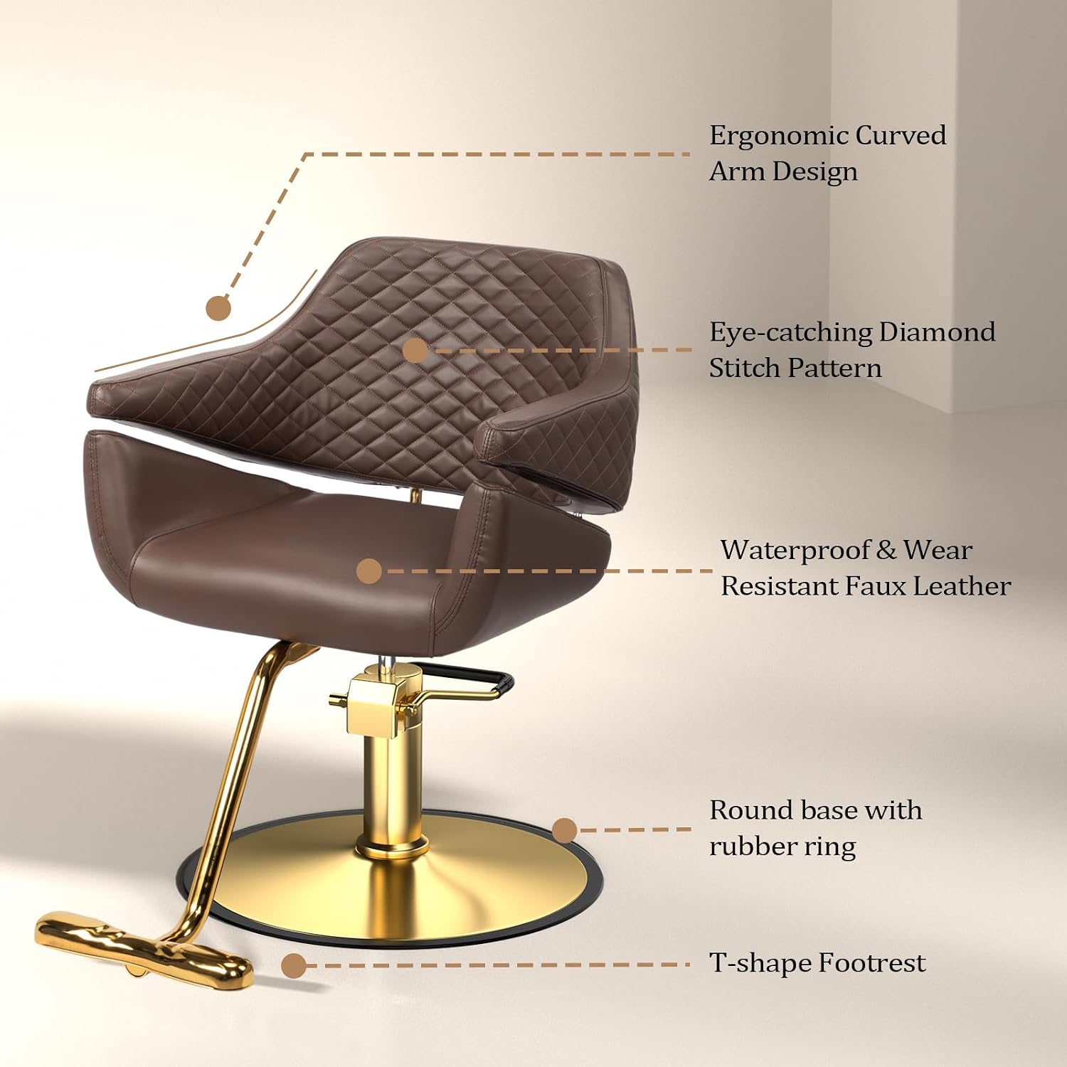 OmySalon Barber Chairs for Barbershop Dark Brown and Gold Styling Chair, Salon Chair for Hair Stylist Heavy Duty Hydraulic Pump, 360°Swivel with Footrest, Hairdressing Beauty Spa Braiding Equipment