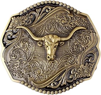 مشبك حزام الثور للرجال ، Longhorn Bull Filigree Punk Bull Head Western Cowboy Belt Buckle