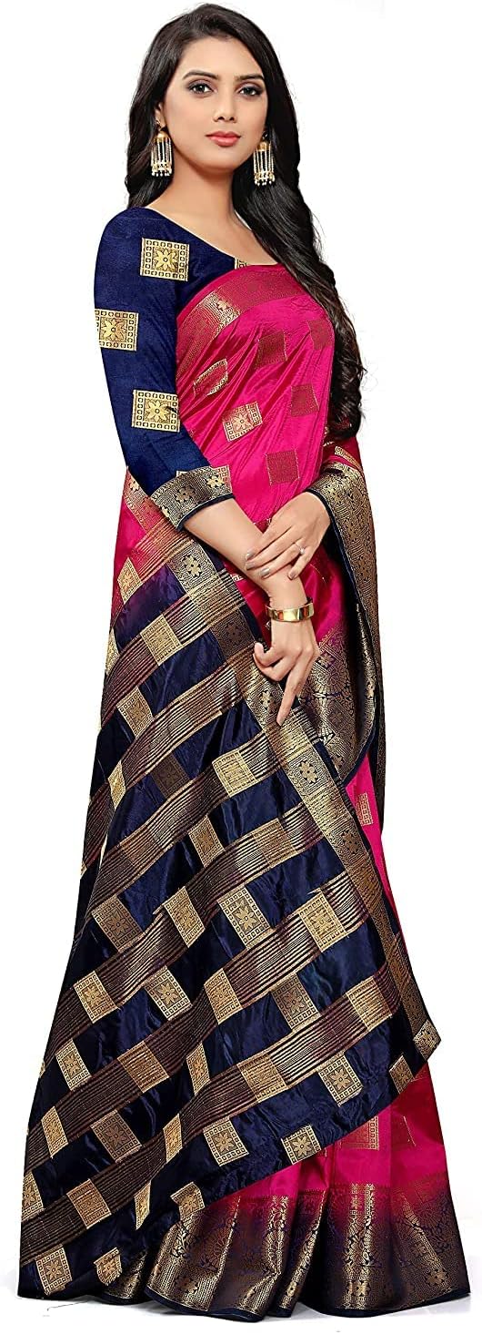 NEEAH Women's Banarasi Art Silk Saree With Un-stitched Blouse (nee-s057-orange_Orange)