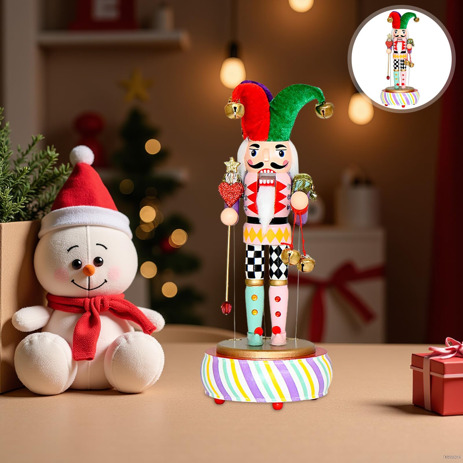 Weihnachts Nussknacker Spieluhr Kompakte Tischdekoration mit Clown Design Handgefertigte Musikalische Nussknacker Figur für Festliche Weihnachtsstimmung