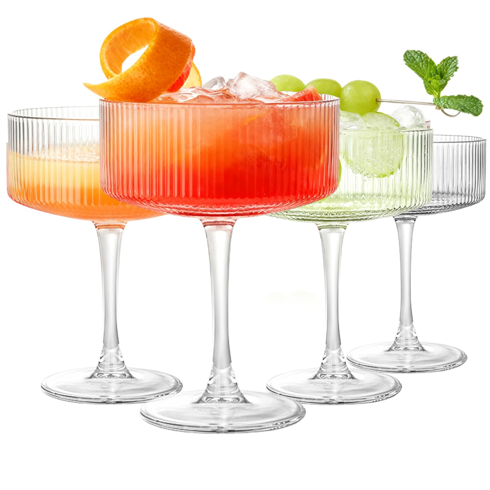 Juego de 4 copas de martini, copas de cristal coupé, copas de cóctel, grandes e inusuales, copas de champán soplado a mano para café expreso Martini, Manhattan como artículos de bar (JR1007)