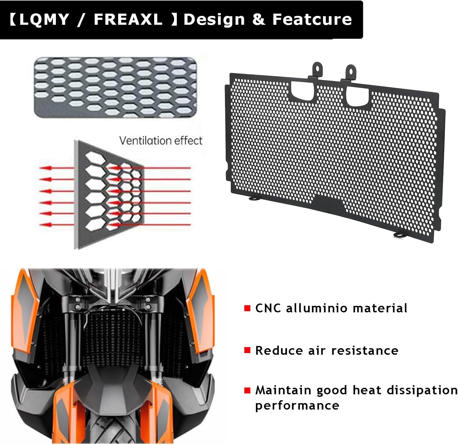 KT&M 790 890 Adventure Radiator Grille Guard Protection Cover for 890 SMT 790 890 Adventure/R/S/Rally 2019 2020 2021 2022 2023 2024 2025 2026-Black