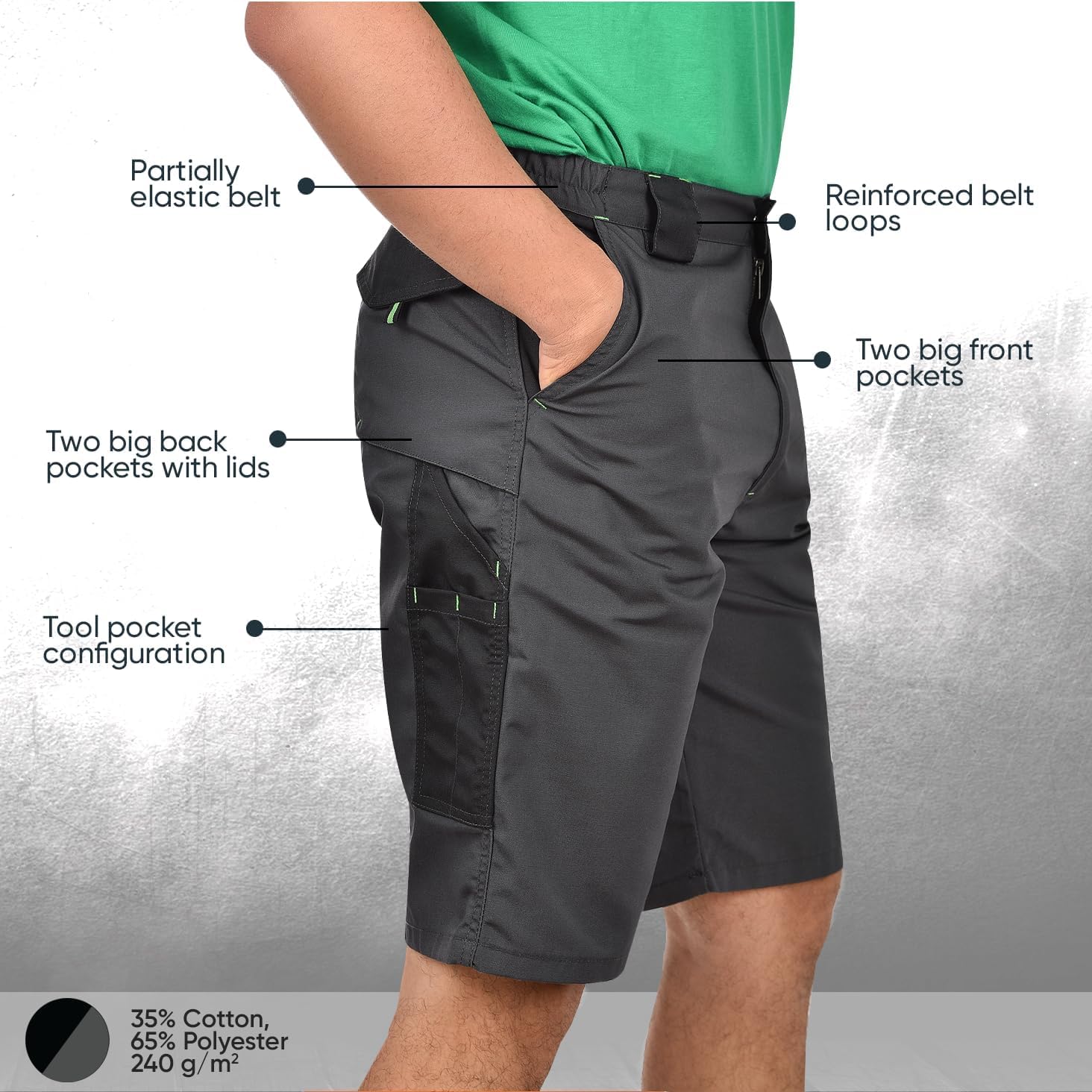 BWOLF Brave Short de Travail pour Homme avec Poches Latérales Multifonctionnelles, Poches arrière Renforcé en Polyester 600D