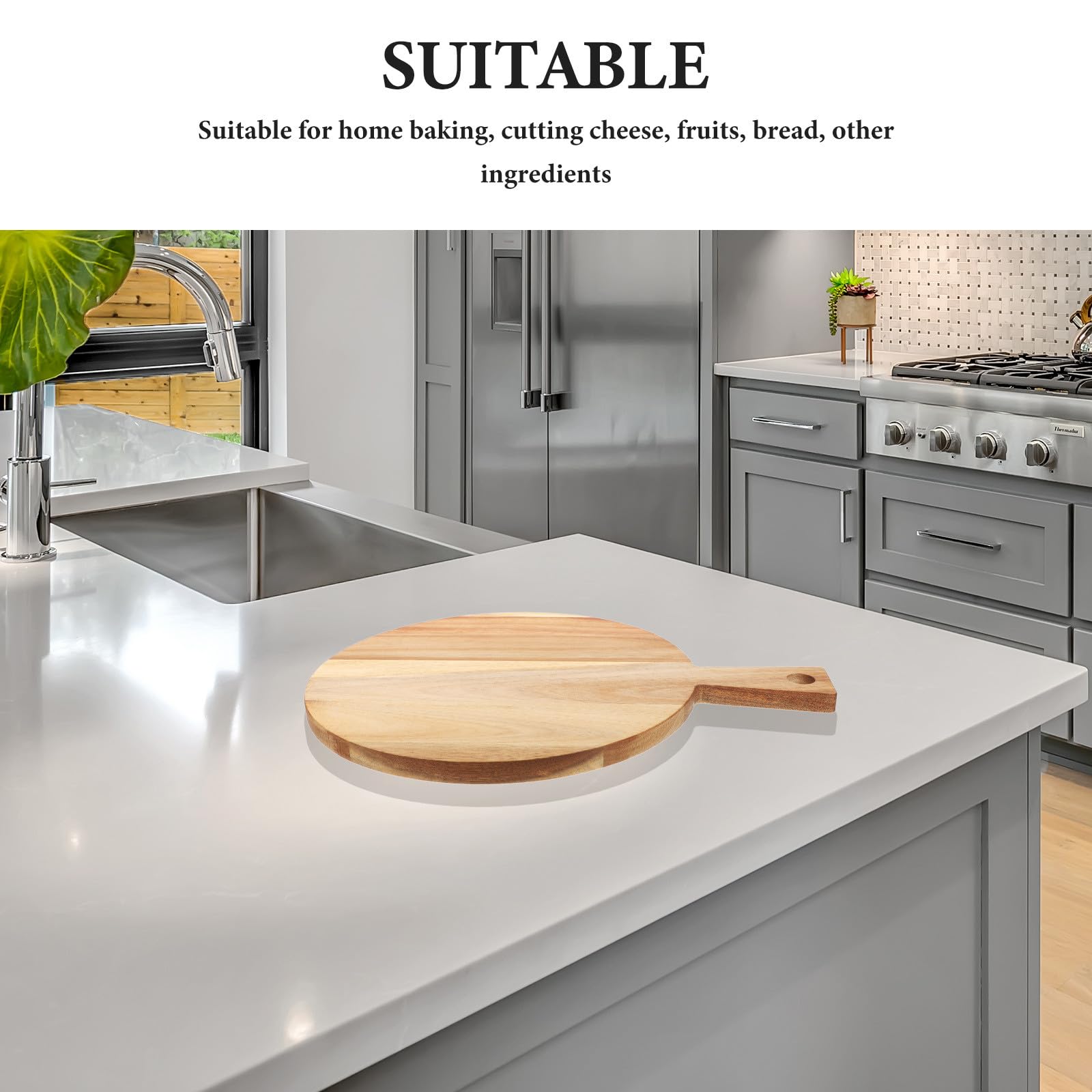 Tagliere in Legno di Acacia con Manico Resistente e Riutilizzabile, Tagliere Rotondo Grande per Frutta, Carne e Uso Domestico o Ristorante