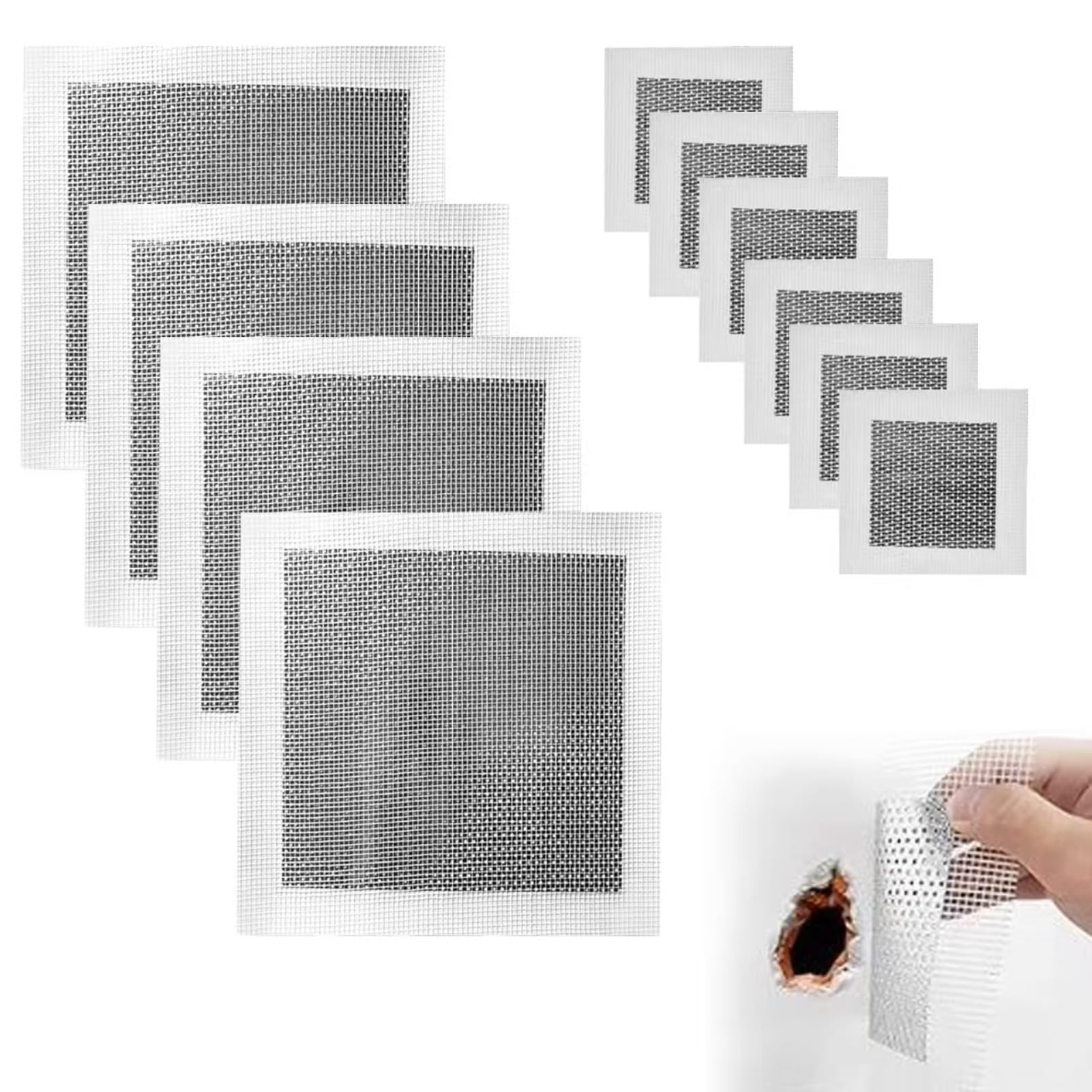 KDRNXVAL 10 Pack Wall Repair Patches, Dual Size Self Adhesive Mesh Wall Patches, Quick Fix Plasterboard Hole Repair Kit for Wall & Ceiling