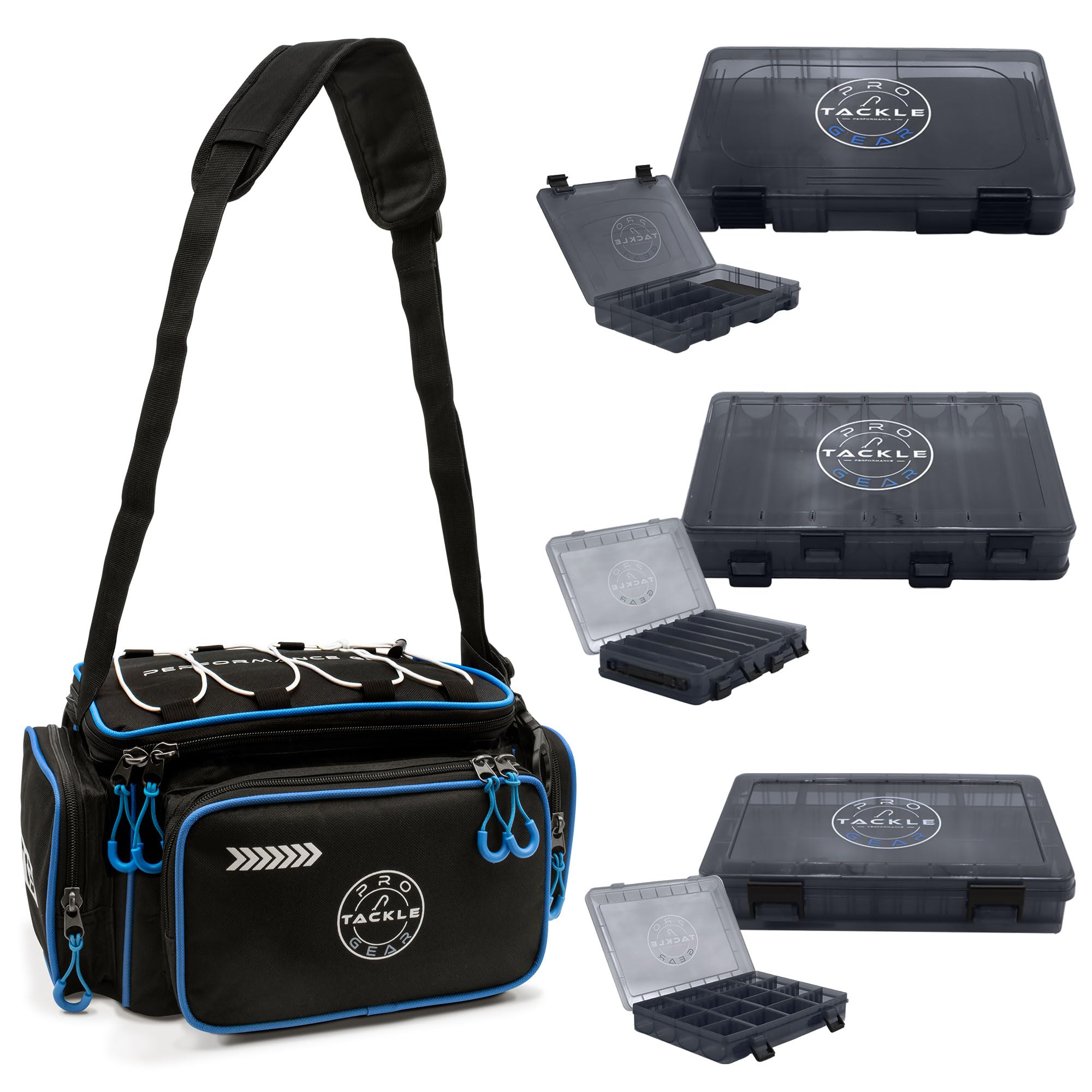 Pro Tackle Strike Shoulder Bag 35x27x20cm mit 3 Tackleboxen für Spinnangeln