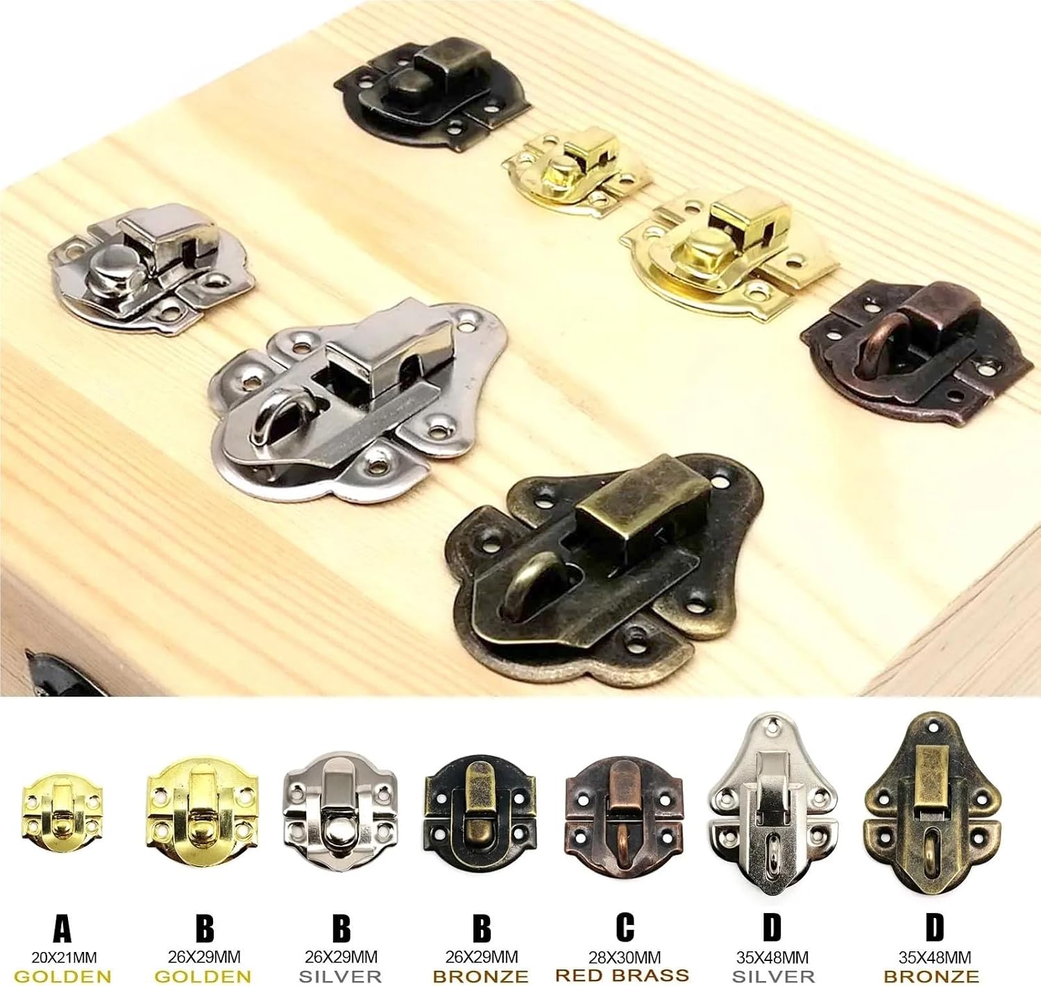 Compatible 6-Pack Decorative Toggle Hasps with Screws, Multi-Color Clasps for Jewelry & Wooden Wine Boxes(B Bronze 26x29mm)