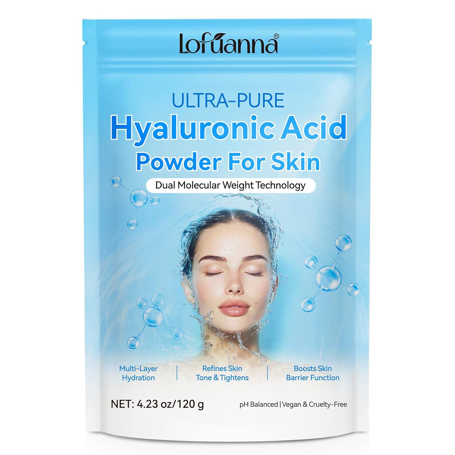 liiutry Hyaluronic Acid Powder 100% Pure, Hyaluronic Acid Serum Powder for Skin & Face, Dual Molecular Weight, Deep Hydration & Anti-Aging, DIY Serum Ingredient, Vegan Fragrance-Free(4.23oz/120g)