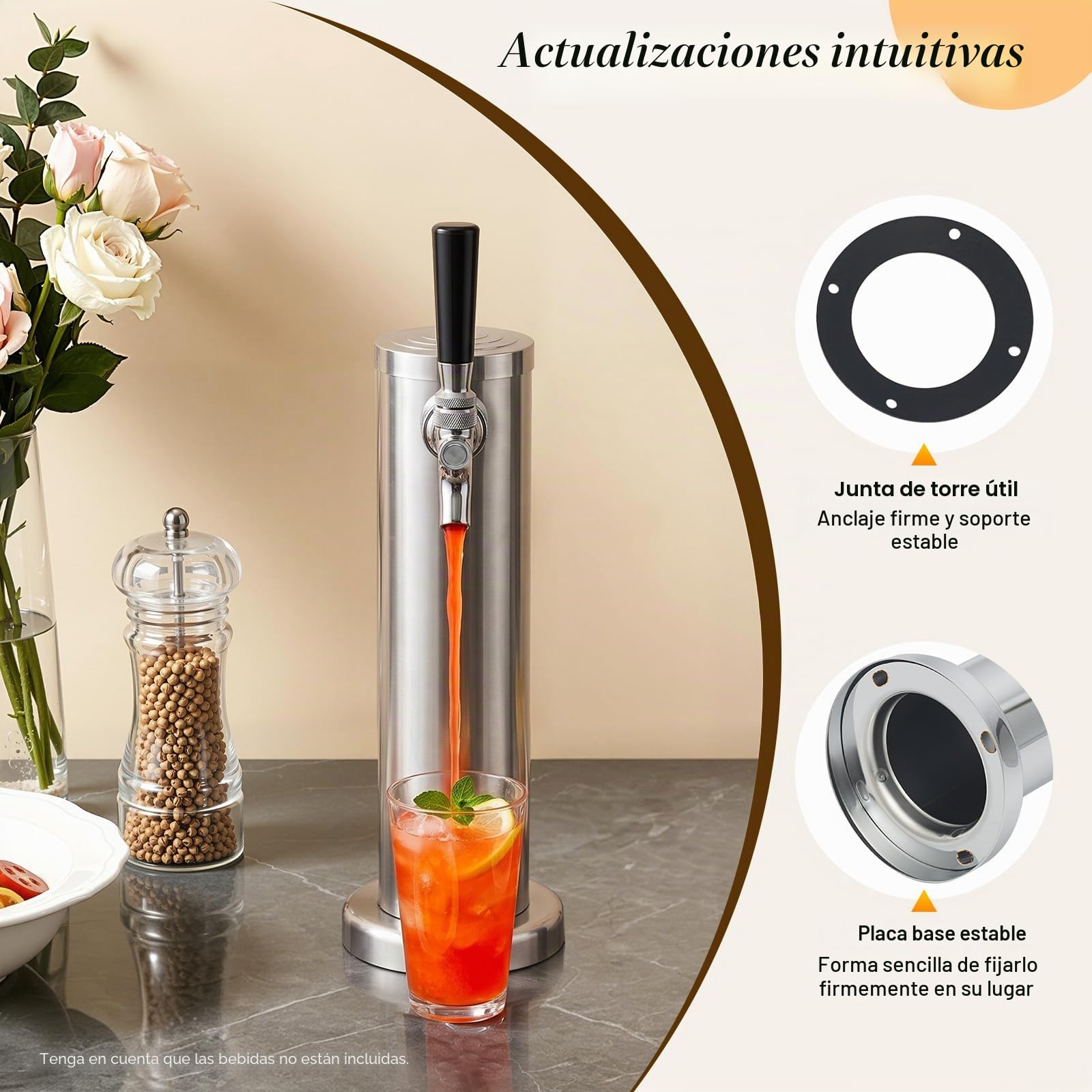 Columna de cerveza de acero inoxidable de una sola cabeza, dispensador de cerveza con grifo, portátil, columna de cerveza plateada, acero inoxidable, para bares, casas, hoteles, restaurantes