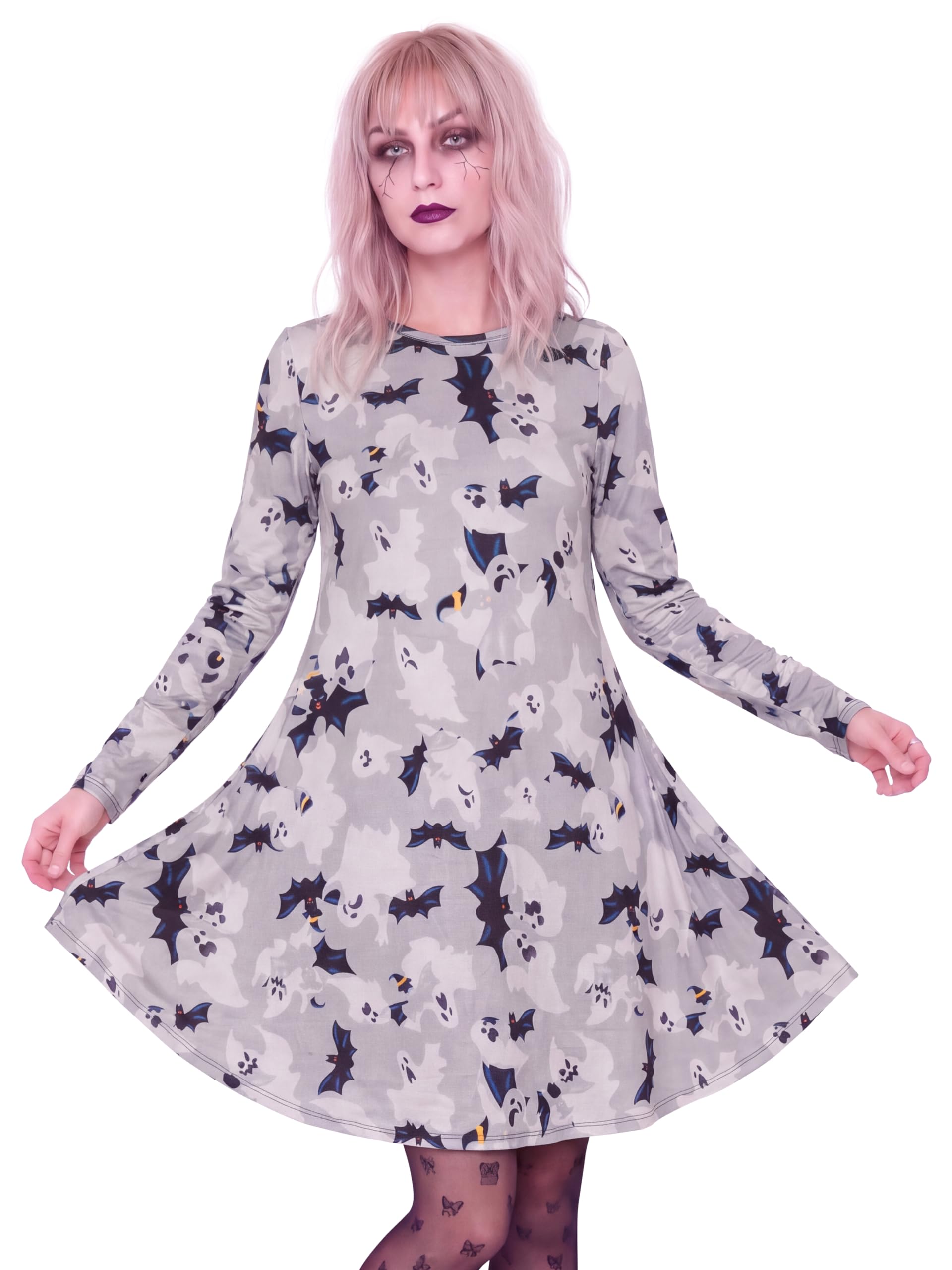 Love My Fashions® Womens Halloween Dress Scary Costume Adults Ghost Skull with Scary Bats Pumpkin Party Wear Womens Top