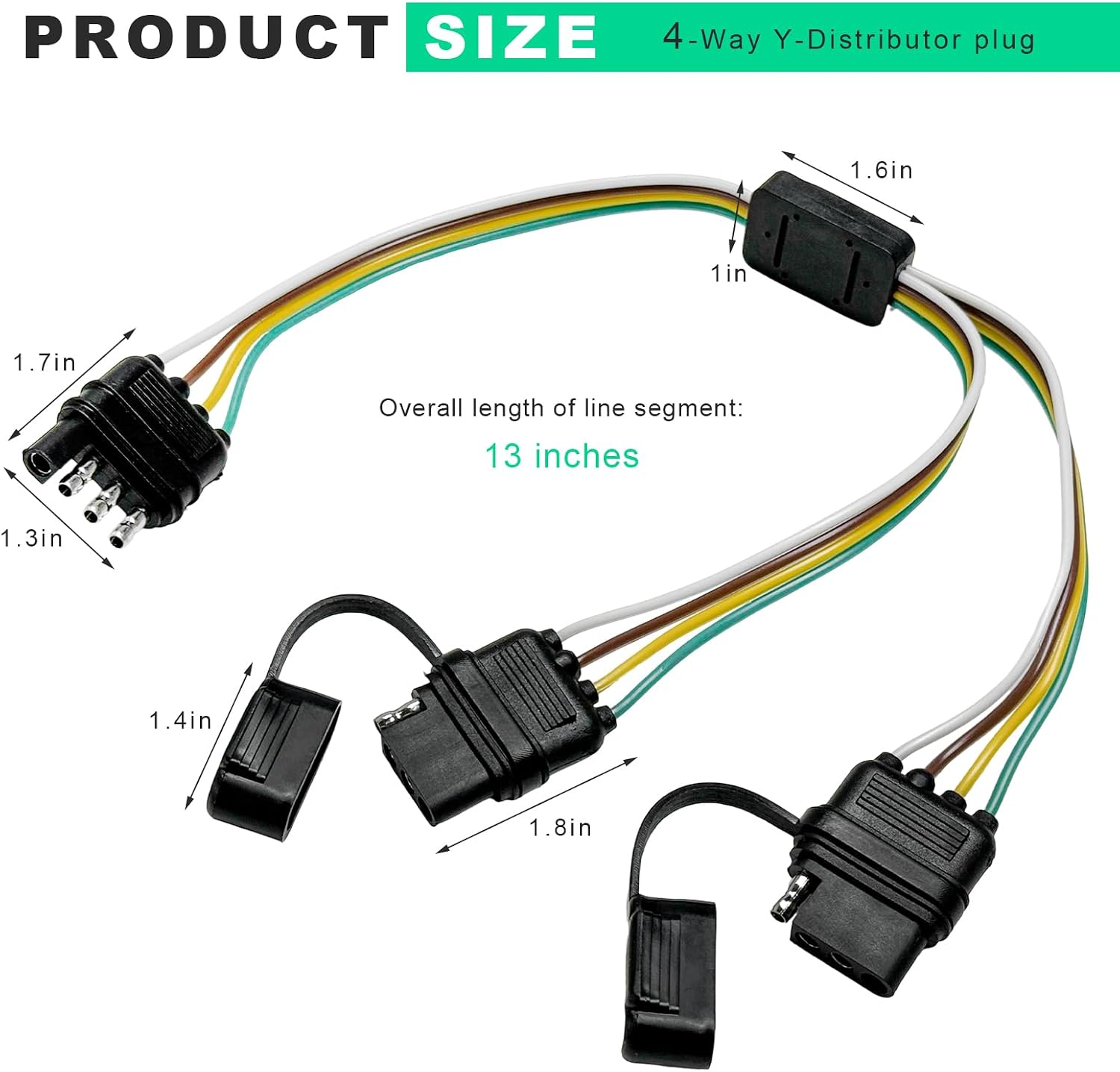 4 Way Y-Splitter Plug, Male to Dual Female 4 Pin Connector Extension Harness Wiring Plug, Universal Waterproof Plug & Play Adapter for LED Tailgate Light Bar Trailer Lights