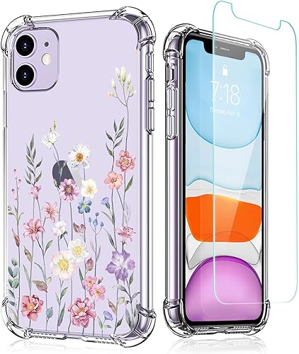 Funda transparente diseñada para iPhone 11 con protector de pantalla, TPU suave a prueba de golpes, funda protectora transparente para mujeres y