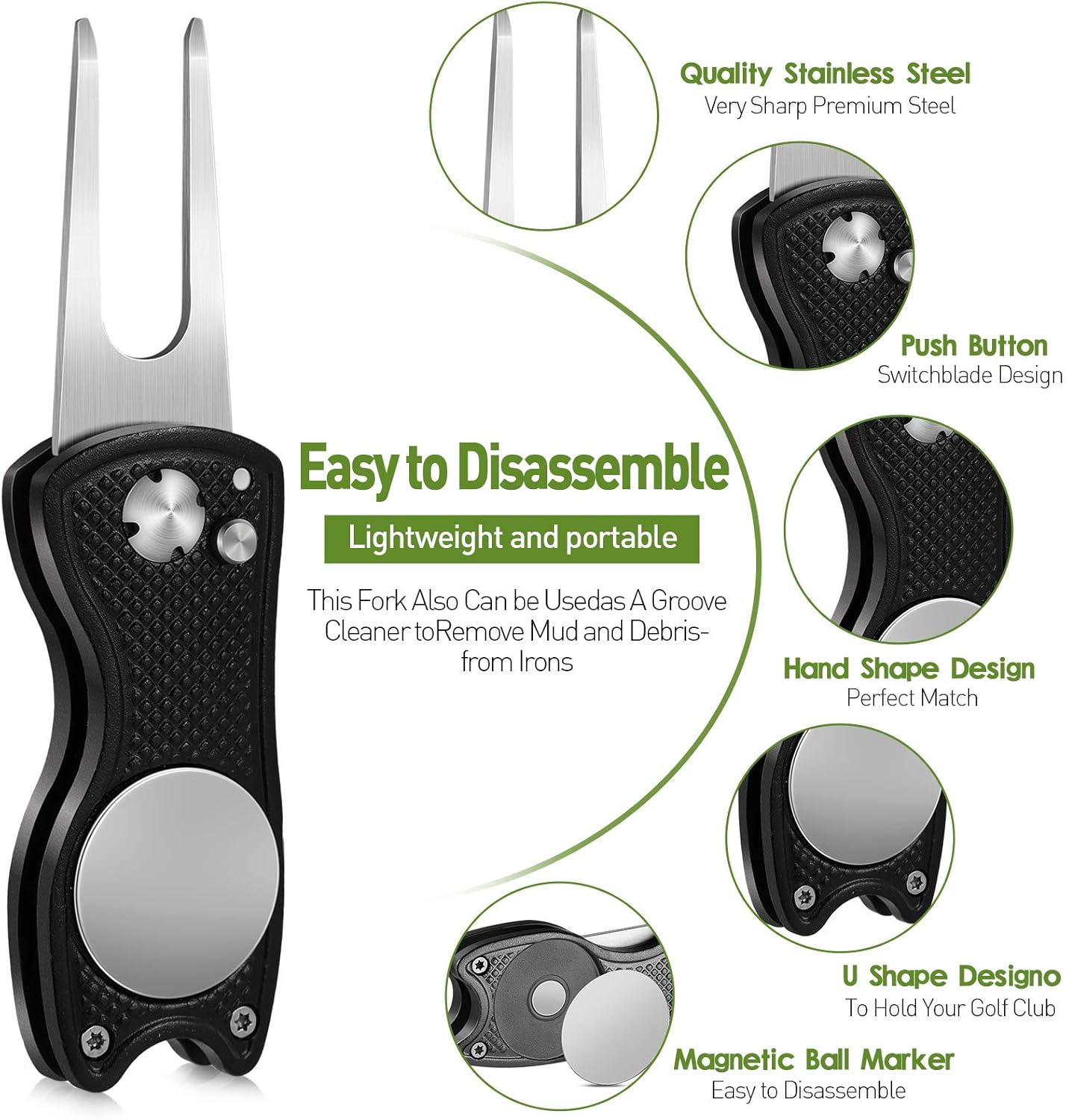 review Golf Divot Repair Tool Stainless Steel Foldable Golf Repair Tool Magnetic Golf Ball Marker Tool with Pop Up Button Portable Golf Repair Tool