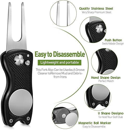 Miniatura 3 de Skylety 3 piezas de herramientas de reparación de golf Divot de acero inoxidable, plegable, magnético, herramienta de reparación de marcadores de