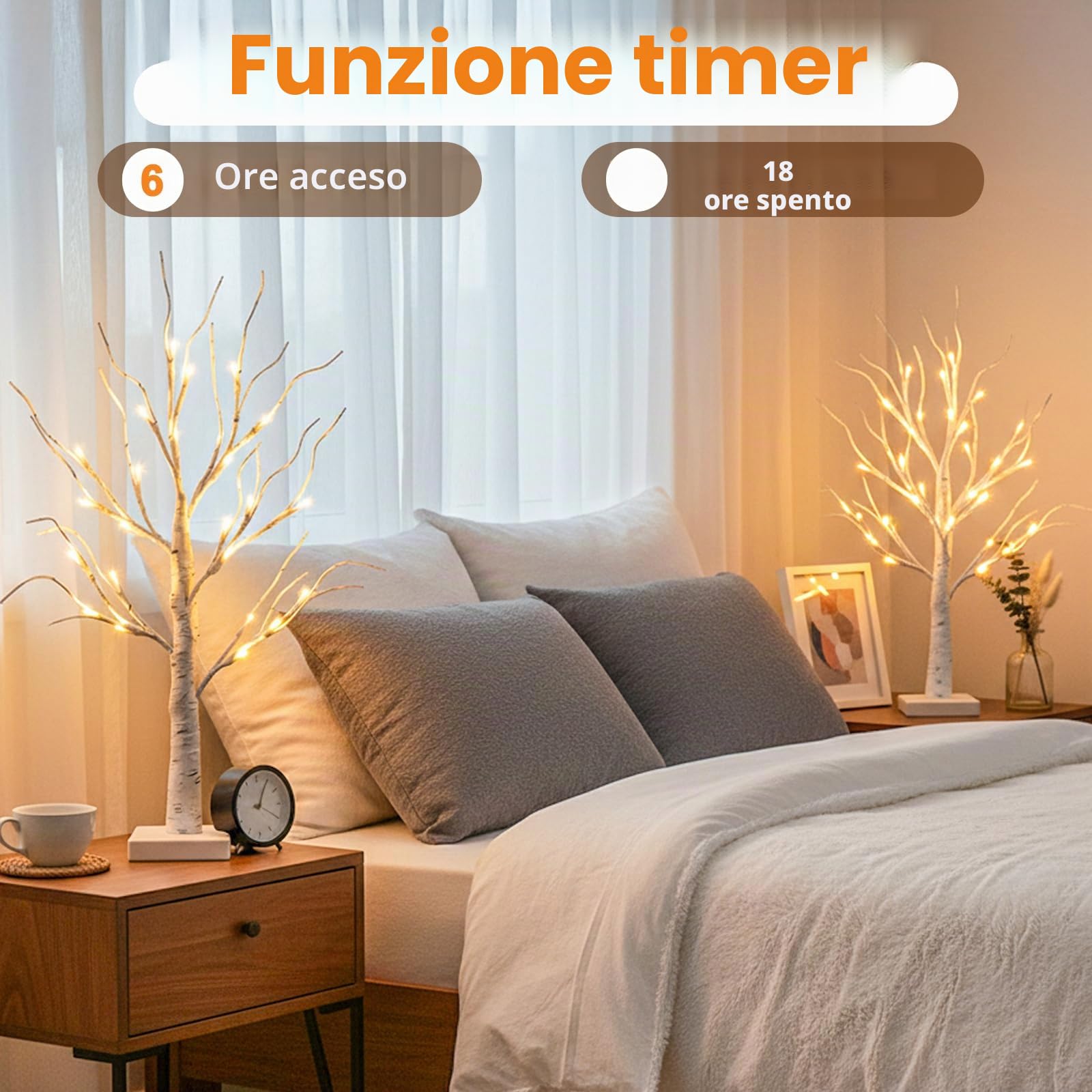 EAMBRITE Set di 2 Albero di luce 24 bianco caldo LED Albero di betulla con funzionamento a batteria, decorazione di Pasqua e Natale per la casa all'interno (60cm/2ft)