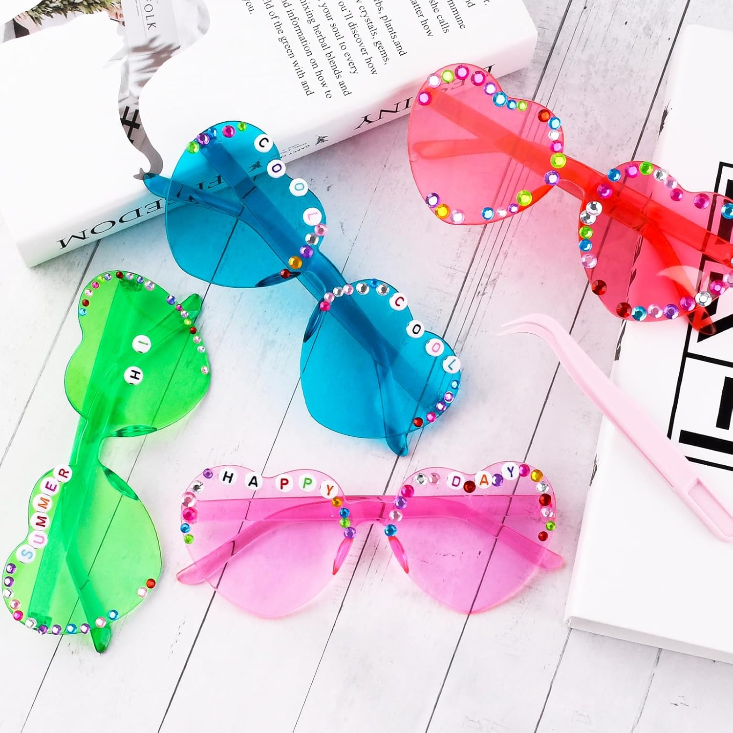 12PCS DIY Heart Sunglass Decorating Kit Heart Sunglasses Bulk for Women, Customizable Party Favors Accessories for Theme Parties,Fan Gathering, Birthday Decorations (12) - Image 6