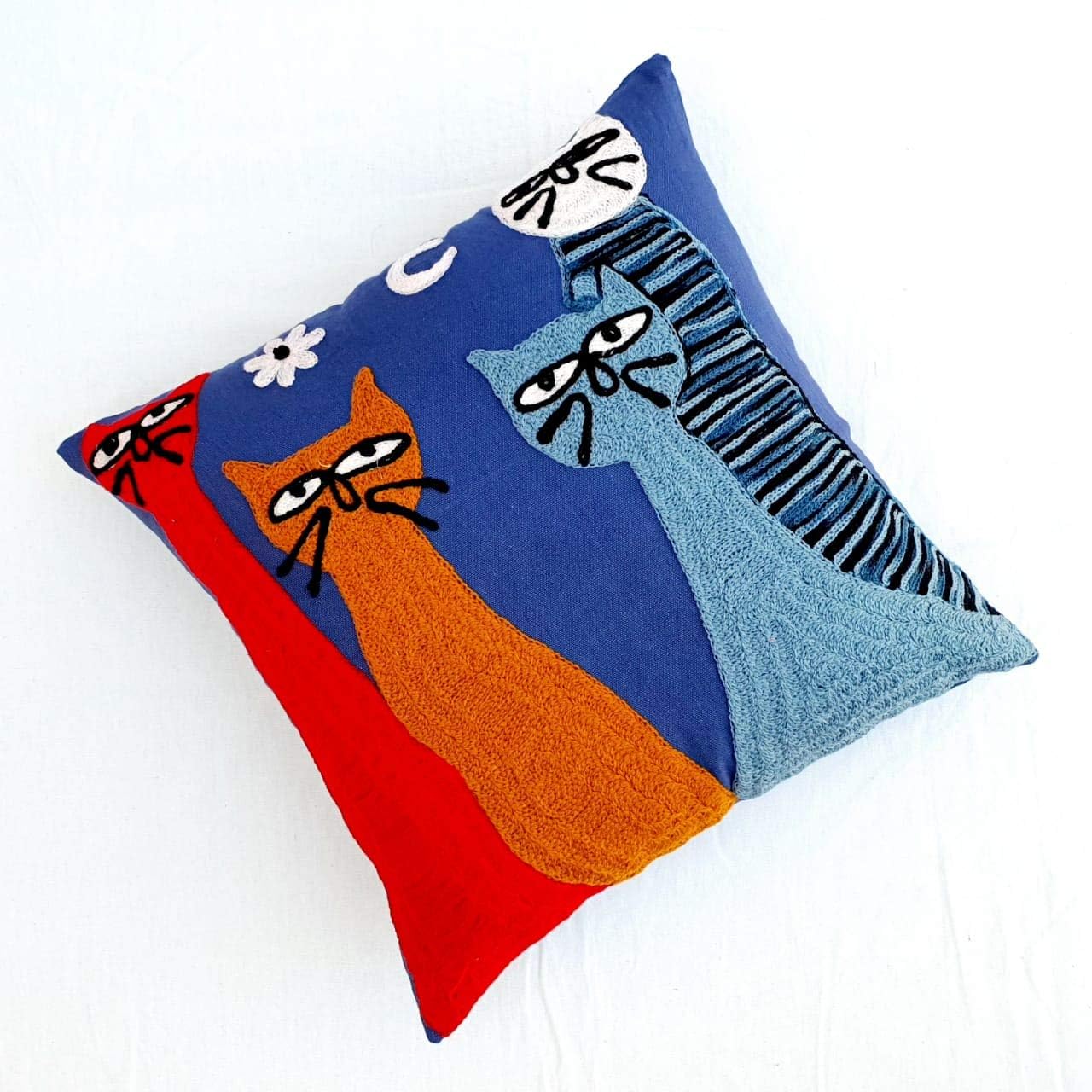 Traditional Jaipur Handmade Embroidered Suzani Pillow Cover Indian Arts Crafts Cotton Pillowcases with Pom Poms 16x16 Sofa Cushions (2)