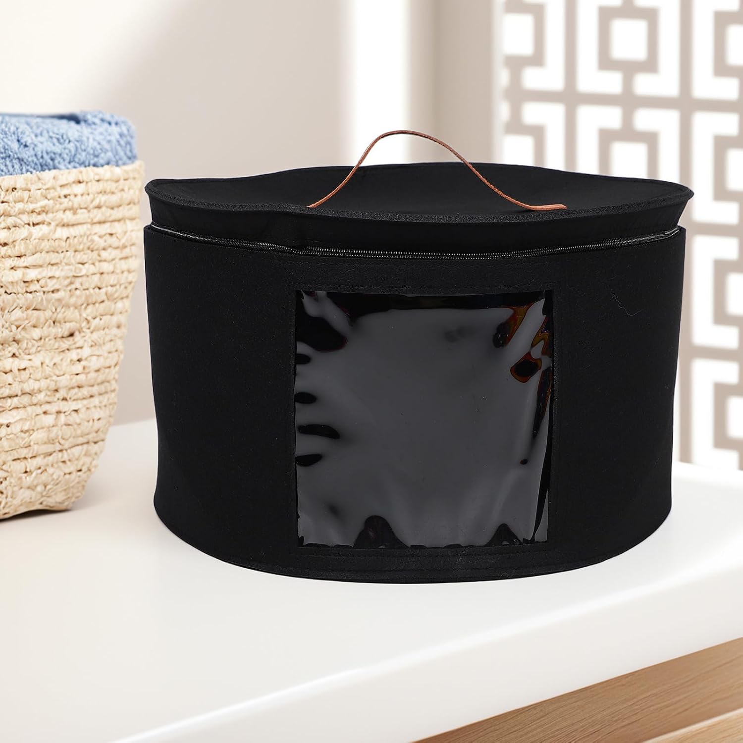 VICASKY Cowboy Hat Box, Foldable Polyester Storage Case with Lid