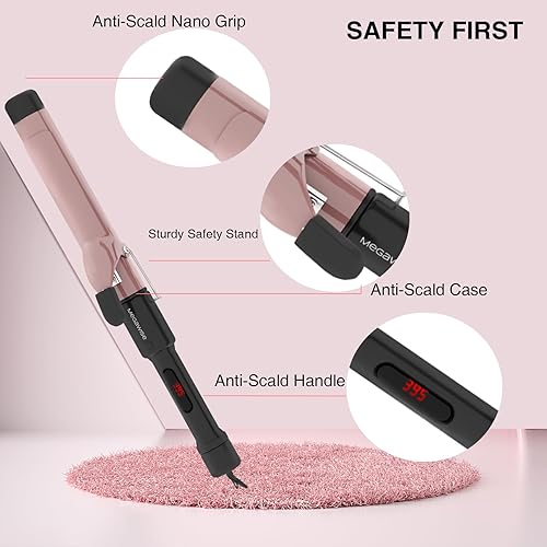 Miniatura 4 de MEGAWISE Pro 1.25 Inch Ceramic Barrel Hair Curling Iron with 60s PTC Fast Heating, Anti-Scald Grip & Tip, Auto Shut Off, 360° Swivel Cord, 2 Clips &