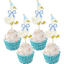 Ephlyn 36Pcs Silly Goose Cupcake Toppers Funny One Silly Goose Party Decoration Geese Cake Toppers for Girls Boys Baby Shower Birthday Party Supplies Blue