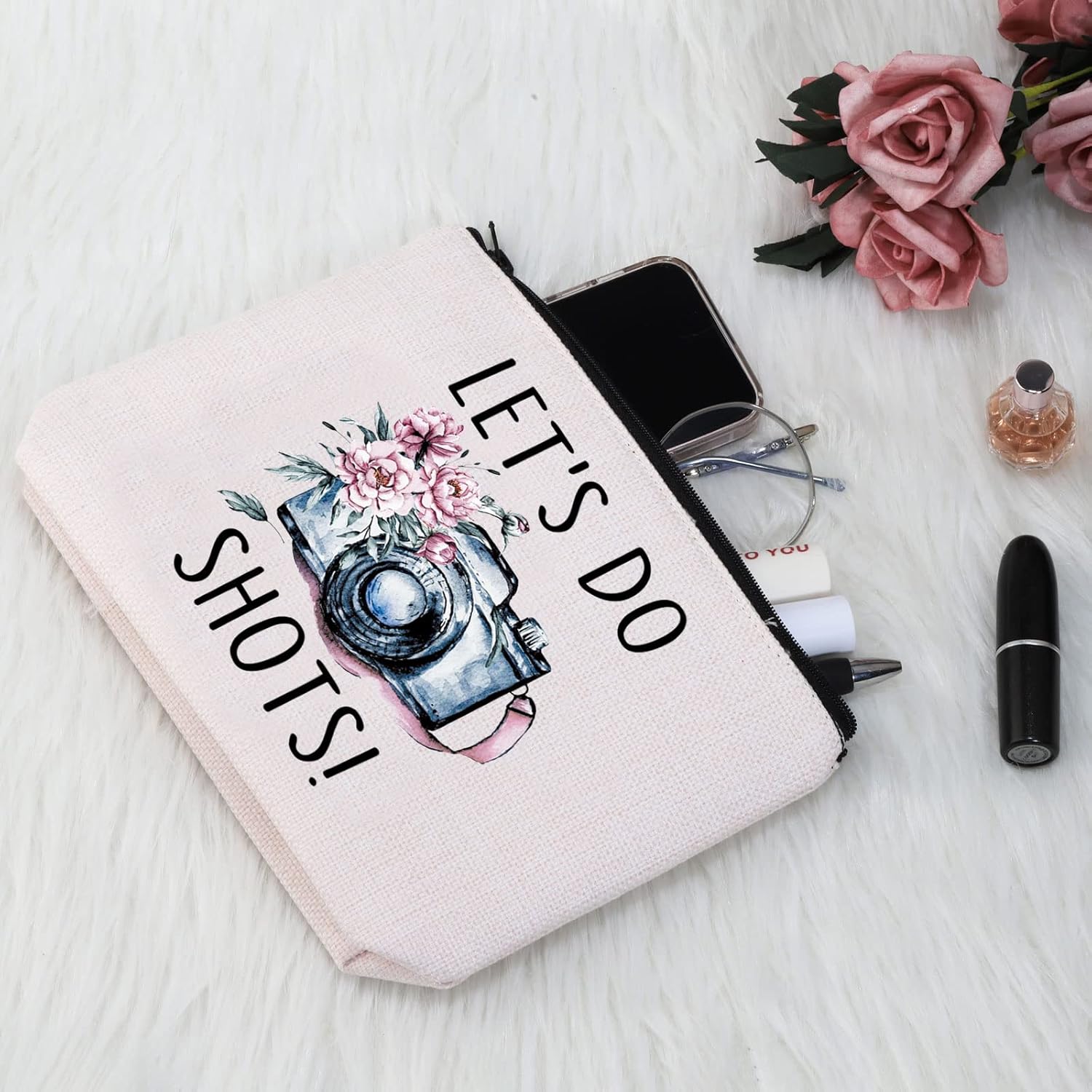 G2TUP Camera Lover Gift Photographer Makeup Bag Let’s Do Shots Cosmetic Bag Photography Lover Gift Photographer Thank You Gift Travel Bag (Let’s Do Shots White Bag) - Image 4