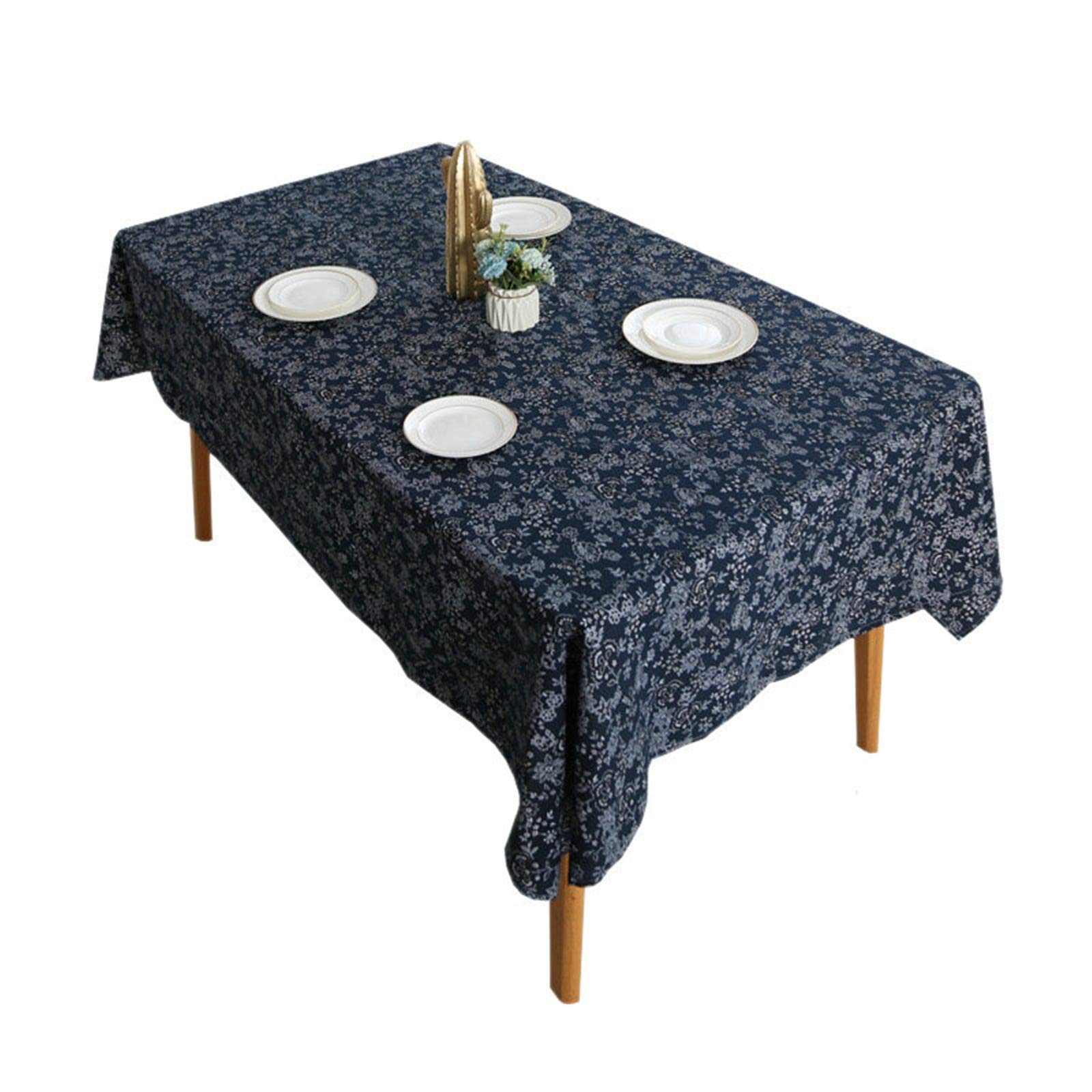 Nappe Fleur 140x200cm bleue, nappe flax picnic et couverture de table