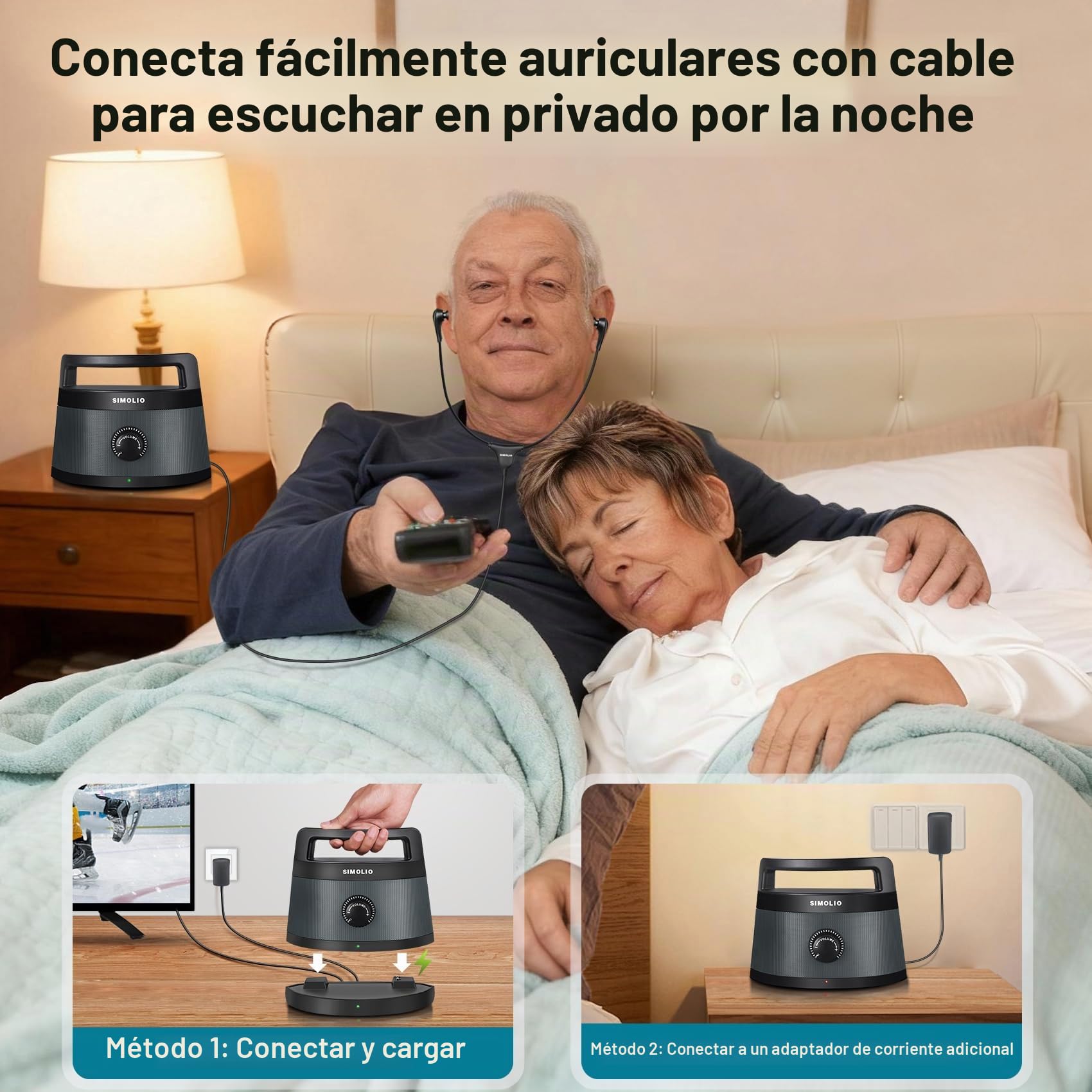 SIMOLIO Altavoz Digital inalámbrico para TV, Altavoz portátil para Escuchar TV, sin demora, Rango de Trabajo de 100 pies, Auricular Adicional y Adaptador SM-621D