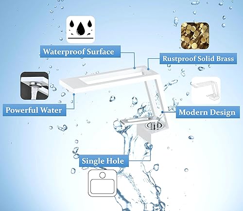 Miniatura 2 de Grifo de lavabo de baño blanco moderno grifo de baño de un solo orificio mango cromado - Grifos de tocador contemporáneos únicos SHUNLI