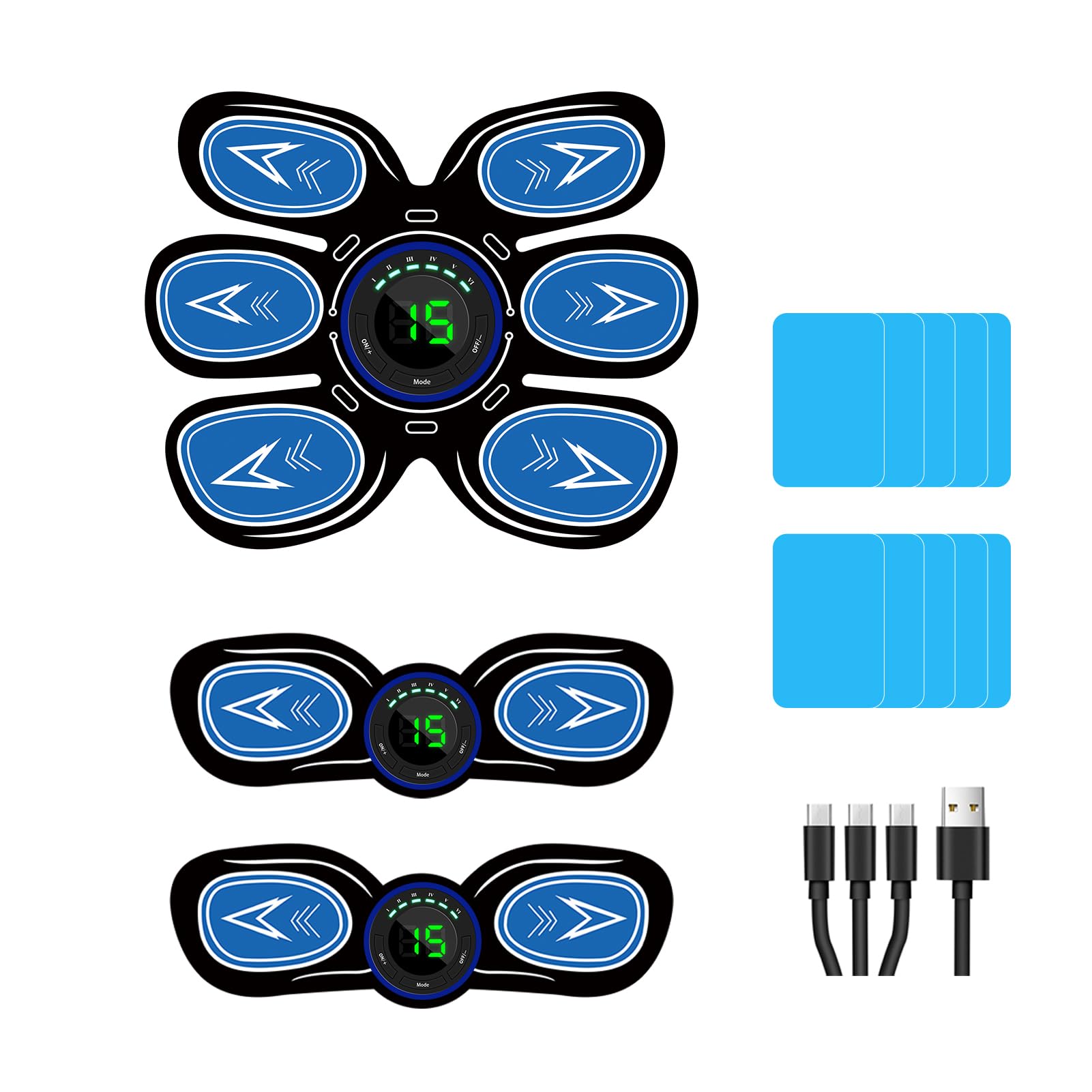 EMS Trainingsgerät, Bauchmuskeltrainer Elektrisch, Sicher Effektiv Schneller Bauchtrainer, Ganzkörper EMS Bauchmuskeltrainer, 10 Stück Ersatzpads,6 Modi & 15 Intensitäten