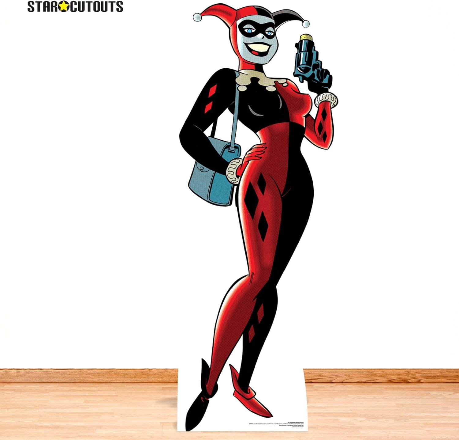Star Cutouts SC1474 Harley Quinn Classic Gun Lifesize Cardboard Figure with Free Mini Desktop Cutout Height 174cm, Multicolour