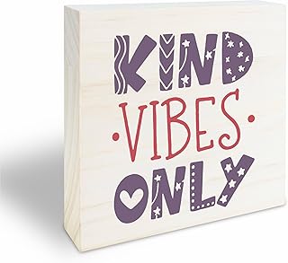 4" X 4" Wooden Sign - Kind Vibes Only - Motivational Wooden Plaque, Positive Reminder, Inspirational Gift, Home & Office Decorations - 33