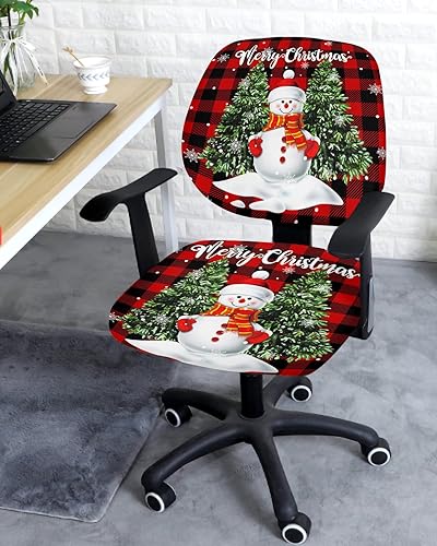 Miniatura 3 de Funda para silla de oficina con diseño de muñeco de nieve de Navidad, muñeco de nieve lindo con árbol de Navidad, diseño de búfalo rojo y negro,
