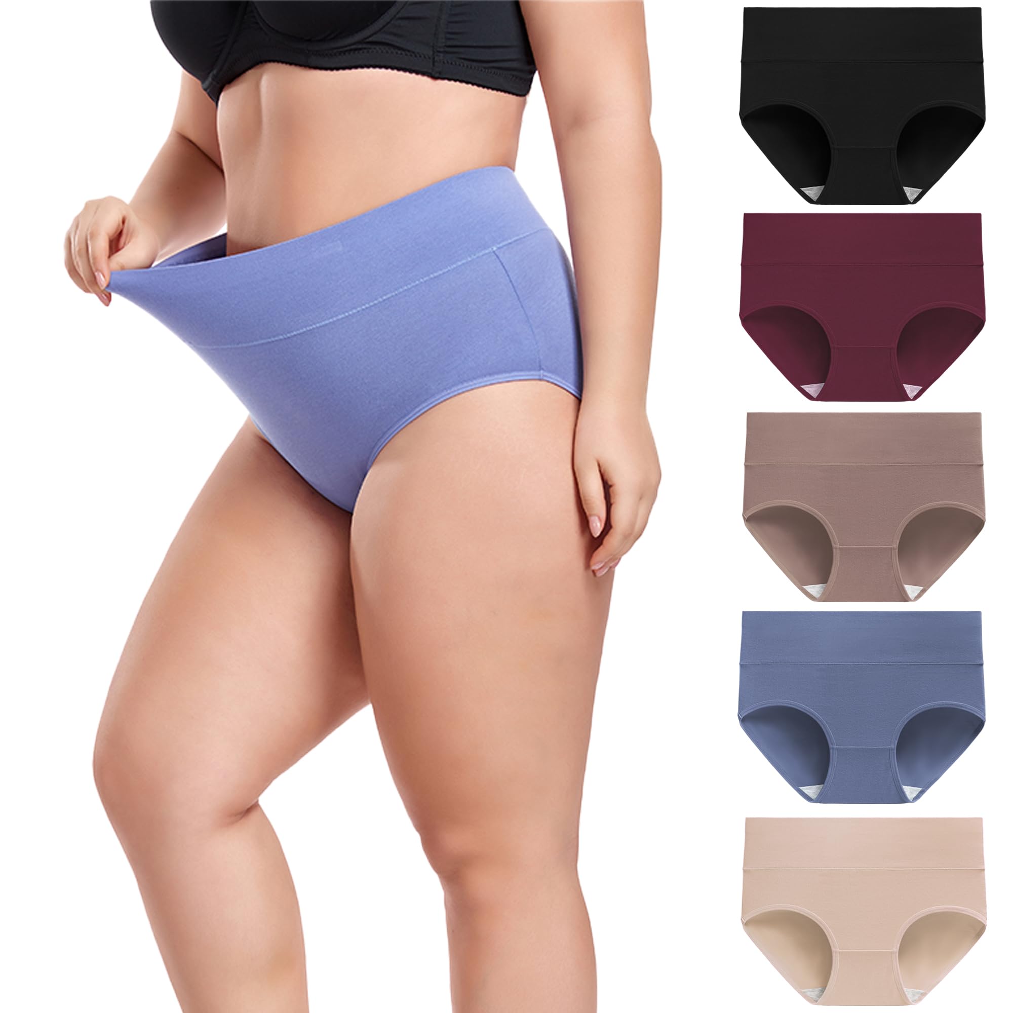 TUTUESTHER Unterhosen Damen Baumwolle Hohe Taille Unterwäsche Postpartum Underwear Stretch Slips Bequem Weich Panties 5er Pack
