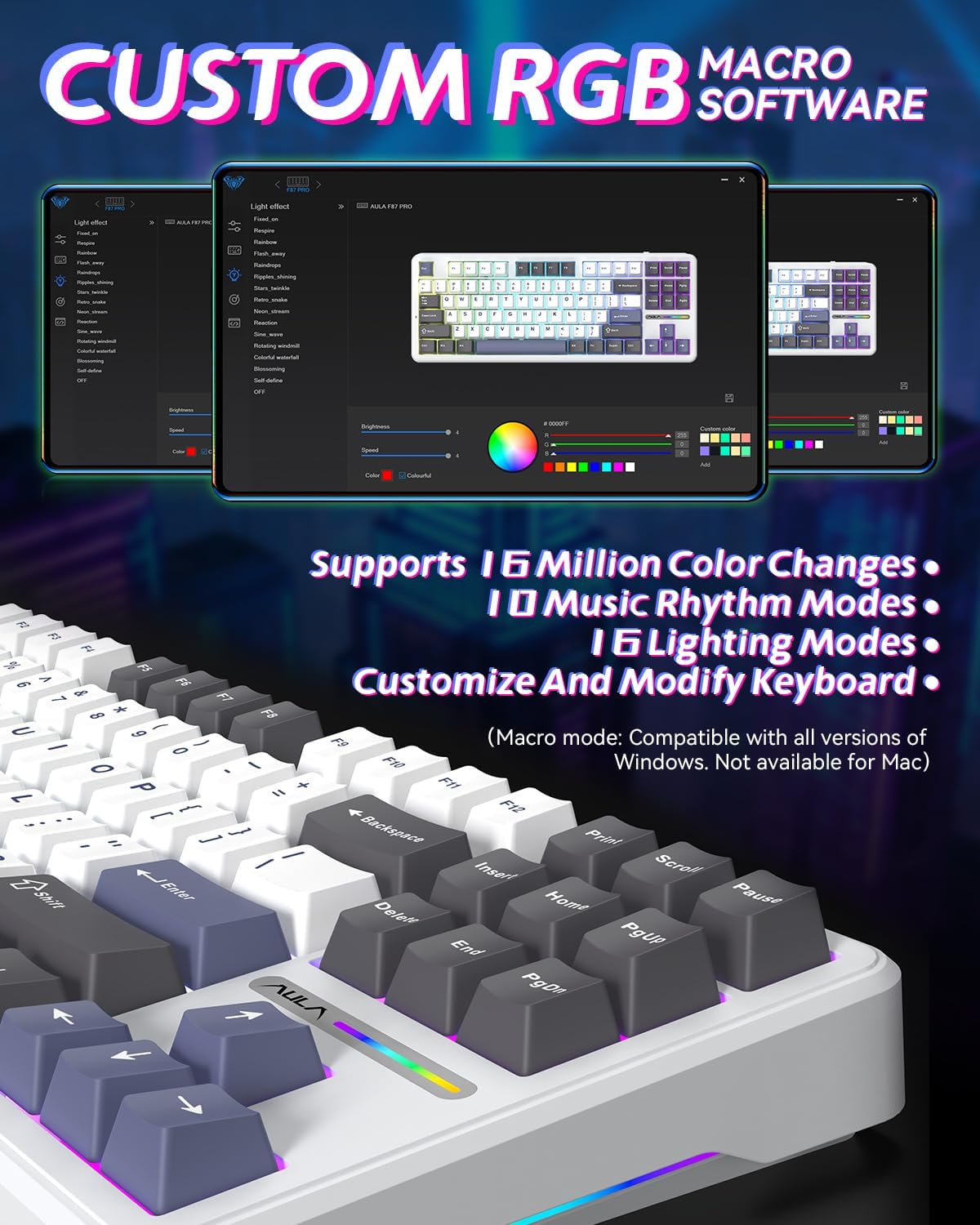 AULA F87 Pro Wireless Mechanical Keyboard, Gasket Mount Hot-Swappable Custom Gaming Keyboard with 4000mAh Longest Battery - Tri-Mode BT/2.4Ghz/USB-C, Pre-Lubed Linear Switches, RGB for PC/Mac/PS5/Xbox - Image 7